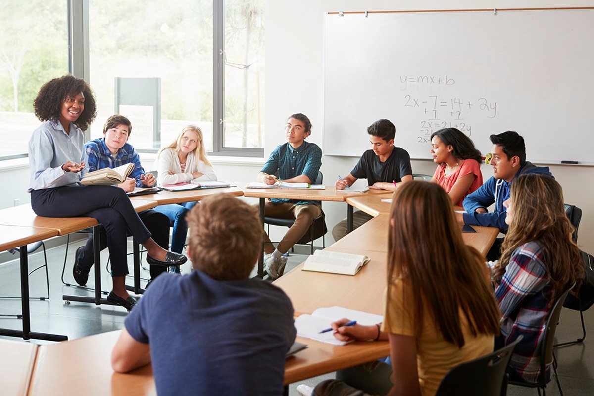 teacher with students