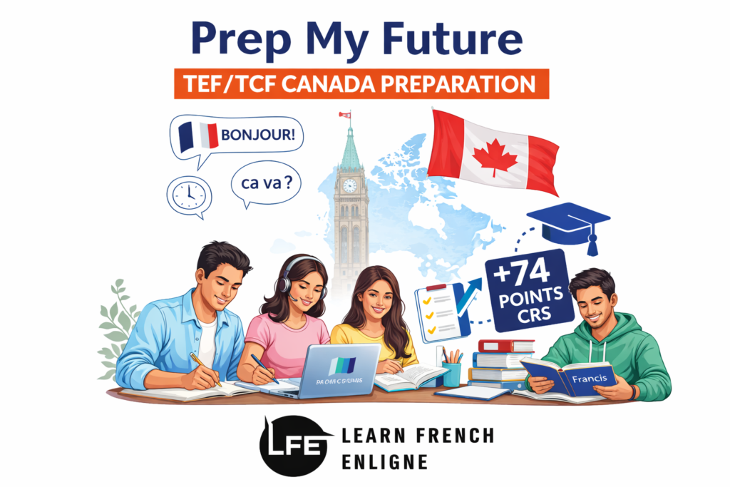 Learn French EnLigne is a trusted Indian platform helping students prepare for TEF & TCF Canada to gain up to 74 CRS points. Train with official examiners through our Prep My Future program and move closer to your Canadian PR dream.